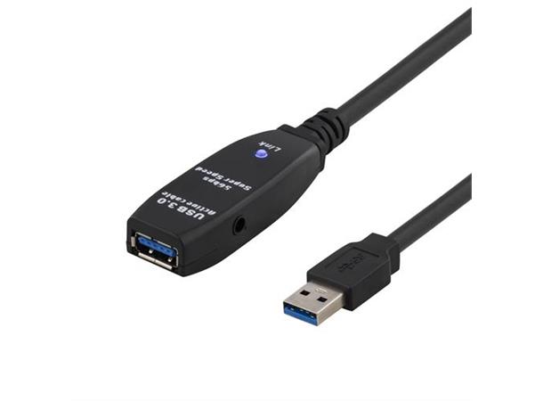 Aktiv USB 3.0 Forlenger 3m, svart 3m,Type A han-hun, Strømforsynes via USB
