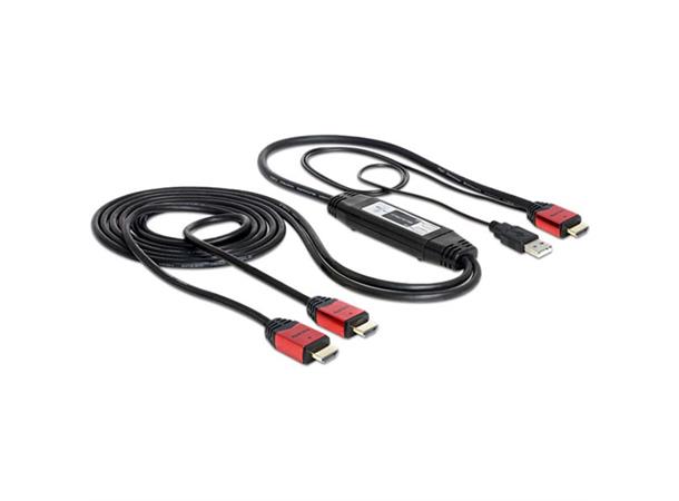 DeLOCK HDMI switch-kabel 2-1 + PoUSB, 2m 19-pin hann, svart/rød