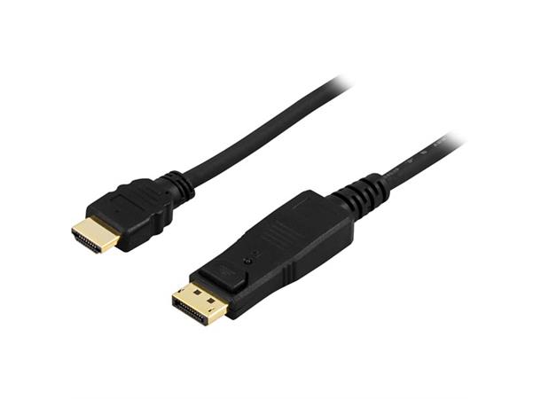 DisplayPort kabel, DP - HDMI 1m 1m , med lyd (kun én vei - DP -> HDMI)