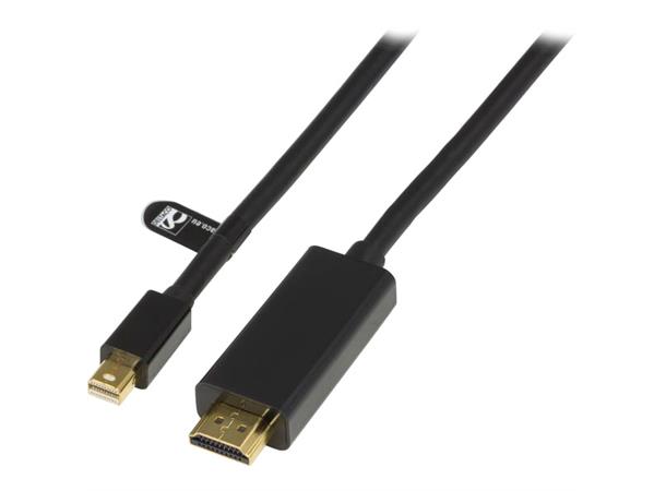 DisplayPort kabel, mini-DP - HDMI 3m 3m, Sort, med lyd