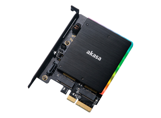 Akasa PCIex4 M.2 SSD-adapter, RGB For 2 stk M.2 SSD (M key/B+M key), sort
