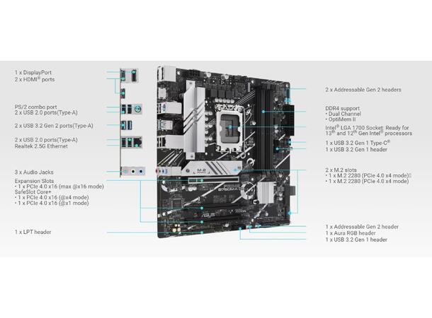 ASUS PRIME B760M-A D4-CSM mATX, LGA1700, 4xDDR4, 2xM.2, 2.5GBe