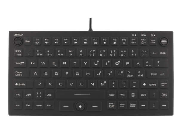 DELTACO IP68 mini-tastatur (nordisk) Vanntett bakgrunnsbelyst silikontastatur